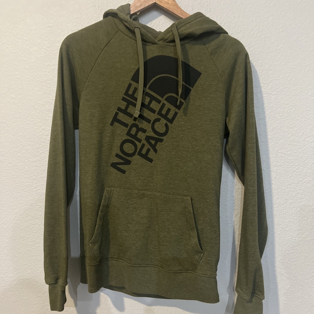 The North Face Sweatshirt Hoodie Women OLIVE GREEN Spell Out Sweater MEDIUM